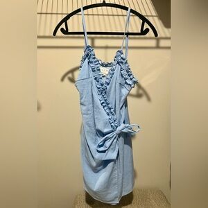 Lost + Wander Sky Blue Ruffle Wrap Dress